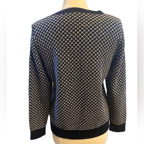 L.L Bean Faux leather button cardigan navy/white ladies large petite 100% cotton - Picture 4 of 12